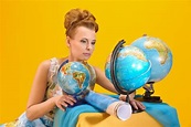 Woman with a World Map and Globes Stock Image - Image of happy, girl ...