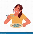 Happy Young Woman Eating Food Stock Vector - Illustration of food ...