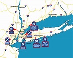 New York map with airports - TravelsFinders.Com