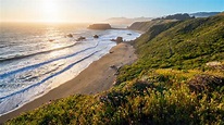 Sunset over Blind Beach and Goat Rock in the Sonoma Coast State Park ...