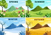 Scenery of the Four Seasons of Nature with Landscape Spring, Summer ...