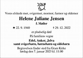 Dødsannonce – Helene Juliane Jensen - Hoptrup | Dødsannoncer.dk