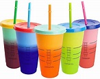 24oz Color changing tumblers Cups with Measure with lids and straws ...