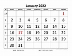 Monthly 2022 Calendar designed with large font (horizontal) | Free ...