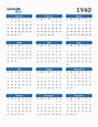 1940 Calendar (PDF, Word, Excel)