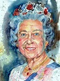 Wall Art Print | Queen Elizabeth II Portrait Watercolor | Europosters
