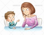 Madre e hijo hablando en la mesa - Dibustock, dibujos e ilustraciones ...