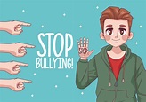 Muchacho joven adolescente con letras de stop bullying y indexación de ...