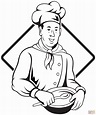 Chef Holding Spoon and Bowl coloring page | Free Printable Coloring Pages