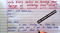 write diary entry on sharing your feelings on winning first prize | how ...