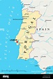 Portugal Political Map with capital Lisbon, national borders, most ...