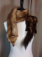 Vintage Mink Stole or Scarf with Three Full Pelts Including the Heads, Legs and Feet 69 Inches ...