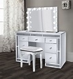 Glam 1.2CRT Crystal Makeup Vanity Set Includes Glam Hollywood Mirror ...