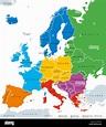 Regions of Europe, political map, with single countries and English ...