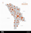 Stylized vector Moldova map showing big cities, capital Kishinev ...