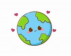 Cute adorable earth cartoon character. Hand drawn kawaii earth ...