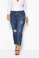Mid Blue Distressed Mom Jeans | Yours Clothing