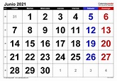Calendario junio 2021 en Word, Excel y PDF - Calendarpedia