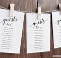 Alphabetical Wedding Seating Chart Cards Template Printable | Etsy ...