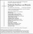 Traueranzeigen von Gabriele Freifrau von Weichs | OstalbTrauer