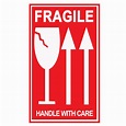 Printed Labels - "FRAGILE HANDLE WITH CARE IMAGE + ARROW" - White on ...