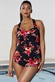 Aquabelle Poppies Sarong Front Swimsuit | Full figure swimwear, Women's ...