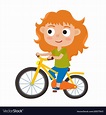 Cartoon red-haired girl riding a bike having fun Vector Image
