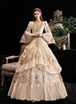 Champagne Ball Gown Sequins Puff Sleeve Drama Show Vintage Gown Dress ...