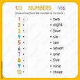 Draw a line from the number to its name. Numbers for kids. Worksheet ...