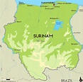 Grande mapa físico de Surinam con principales ciudades | Surinam ...