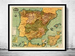Old Map of Spain 1900 Vintage Map Wall Map Print - VINTAGE MAPS AND PRINTS