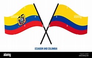 Banderas de Ecuador y Colombia Cruzadas y ondeando Estilo Plano ...
