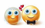 Emojis wedding couple vector design. 3d emoji bride and groom lovers ...