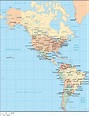 Multi Color N & S America Map with Countries, Major Cities