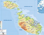 Large physical map of Malta with roads, cities and airports | Malta ...