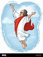 La ascensión de Jesús levantando las manos a Dios en el cielo azul ...