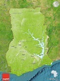 Physical Map of Ghana, satellite outside