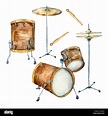 Kit de tambor, palitos de tambor ilustración de acuarela aislado ...