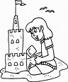 Little Girl Building a Sandcastle Printable Coloring Page