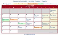 Calendario Agosto 2021 para imprimir - España