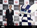 Tokyo, Japan. 23rd July, 2019. Japan Airlines (JAL) president Yuji Akasaka speaks while Olympic ...