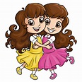 Happy Girl Sisters Hugging 2 Stock Vector - Illustration of dress ...