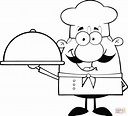 Chef Holding a Platter Caricature coloring page | Free Printable ...