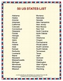 List of US States – Tim's Printables