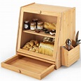 Bamboo Bread Box for Kitchen Counter 2 Layer Adjustable Bread Bin with ...