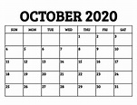 Free Blank October 2020 Calendar Printable in PDF, Word, Excel