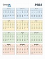 1984 Calendar (PDF, Word, Excel)