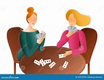 Two Girls Play Cards. Colorful Illustration Stock Vector - Illustration ...