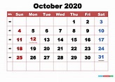 Printable October 2020 Calendar With Holidays Word, PDF