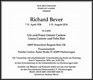 Alle Traueranzeigen für Richard Bever | trauer.rp-online.de